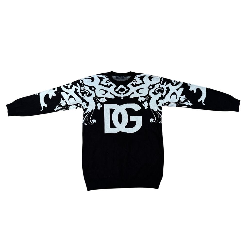 Dolce & Gabbana DG Logo Baroque Sweater Y2K Monogram Knit Black White Jacquard